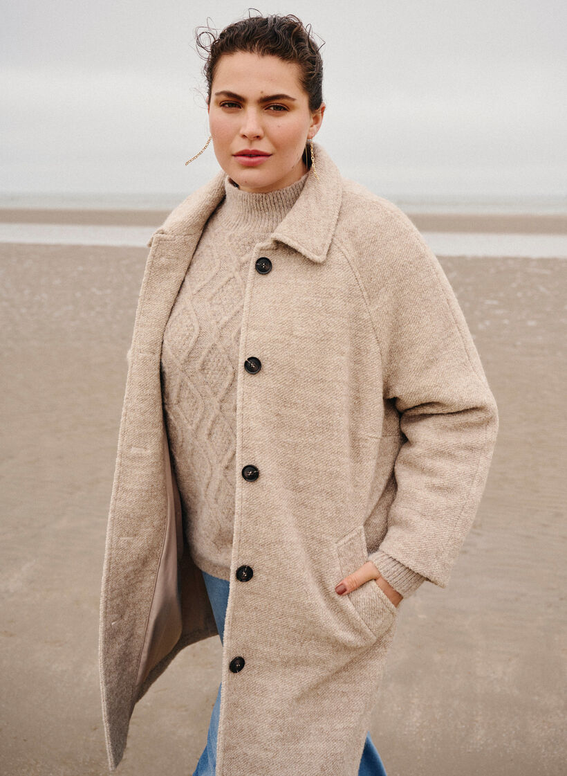 Meleret bouclé frakke med knapper, Simply Taupe, Image image number 0