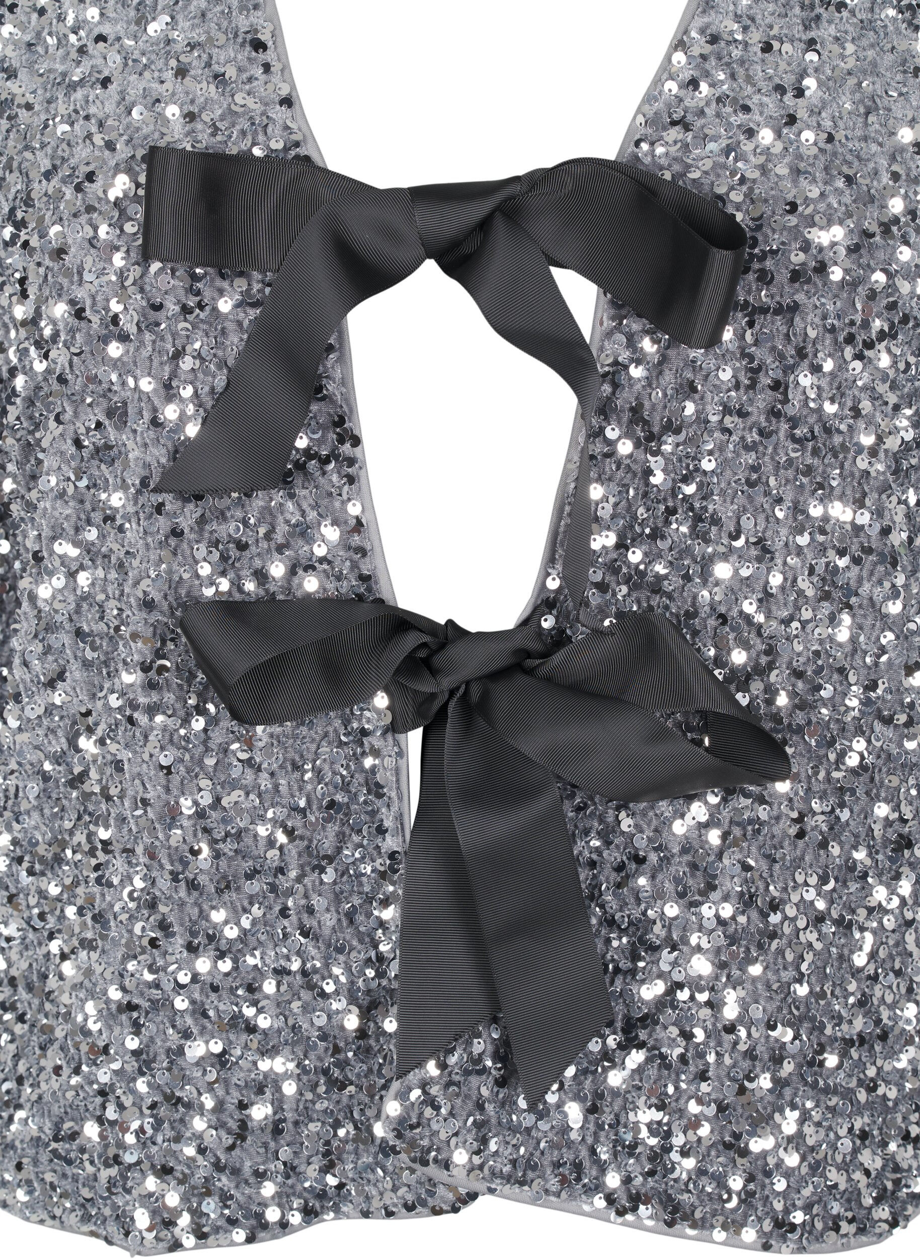 Zizzi Paillet bluse med bindedetaljer, Silver, Packshot image number 2