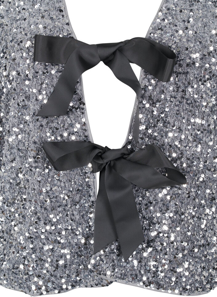 Paillet bluse med bindedetaljer, Silver, Packshot image number 2
