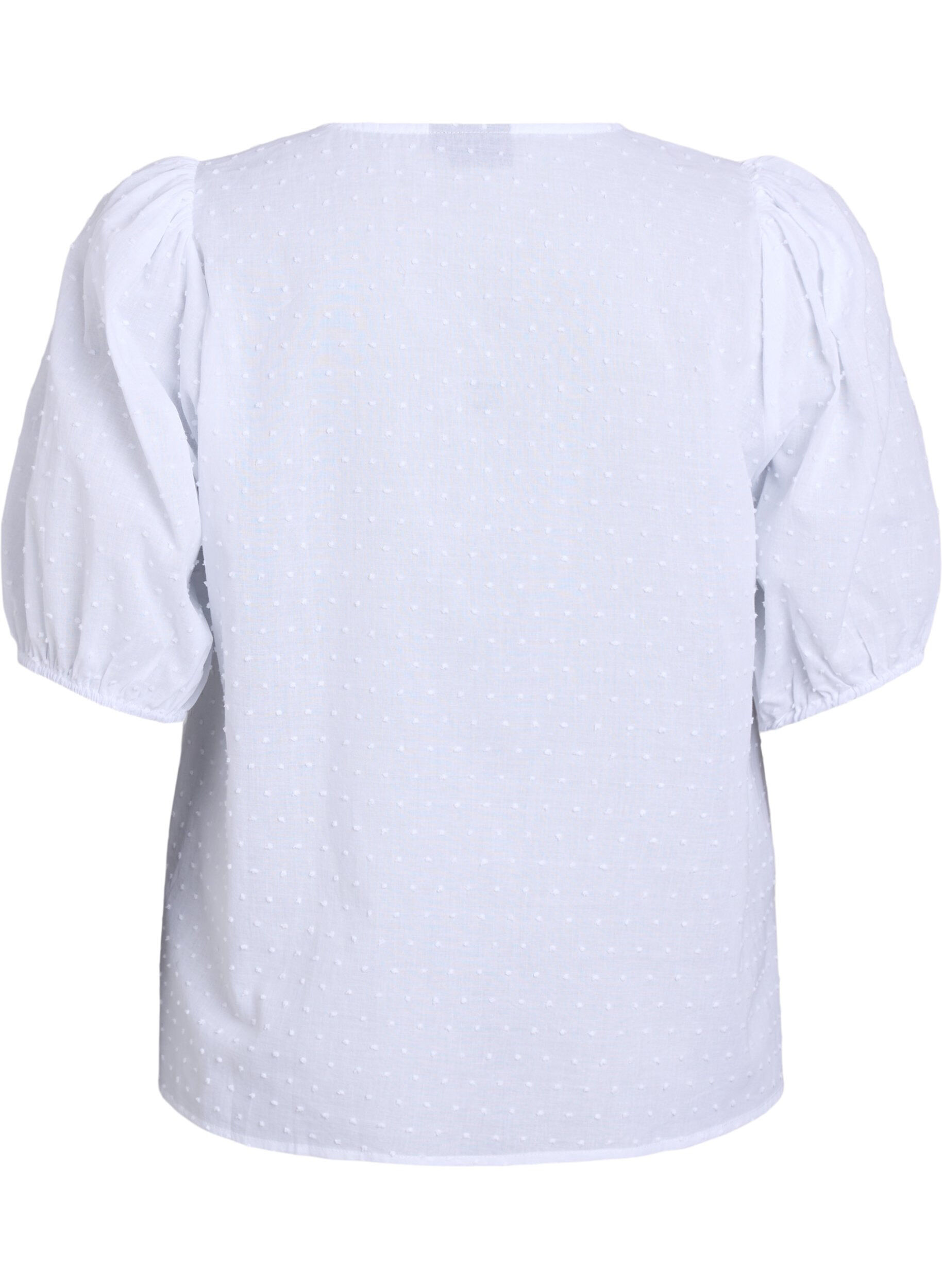 Zizzi Skjortebluse med bindeb&aring;nd og prikket tekstur, Hvid, Packshot image number 1