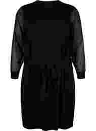 Strikket kjole med transparente ærmer, Black