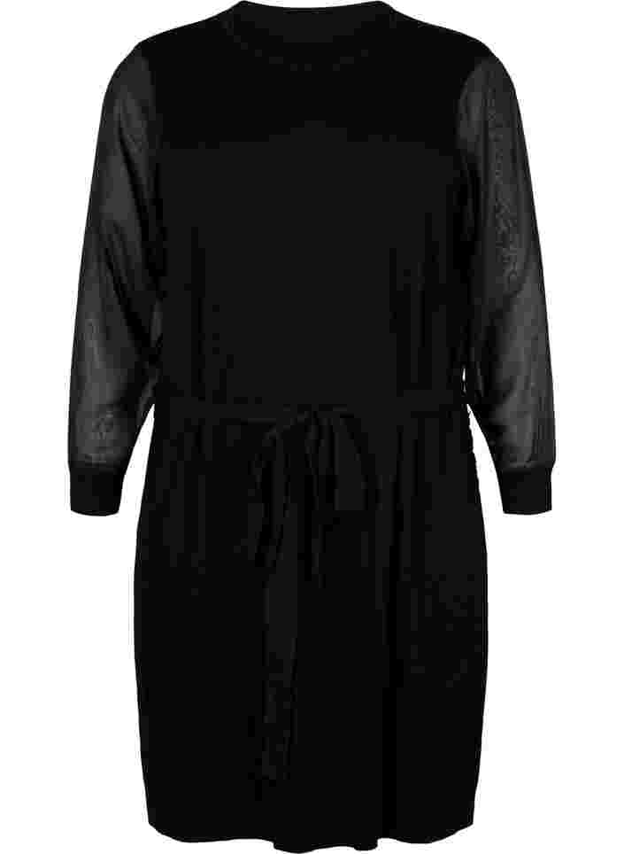 Strikket kjole med transparente ærmer, Black, Packshot image number 0