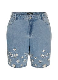 Denimshorts med broderie anglaise og h&oslash;j talje, Bl&aring;