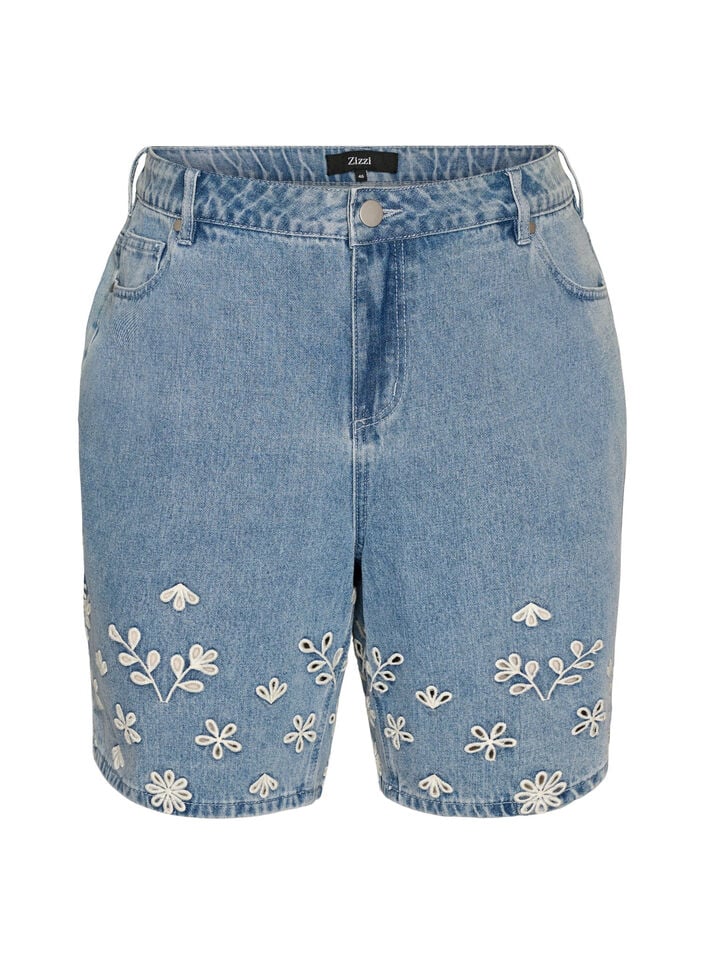 Denimshorts med broderie anglaise og h&oslash;j talje, Bl&aring;, Packshot image number 0