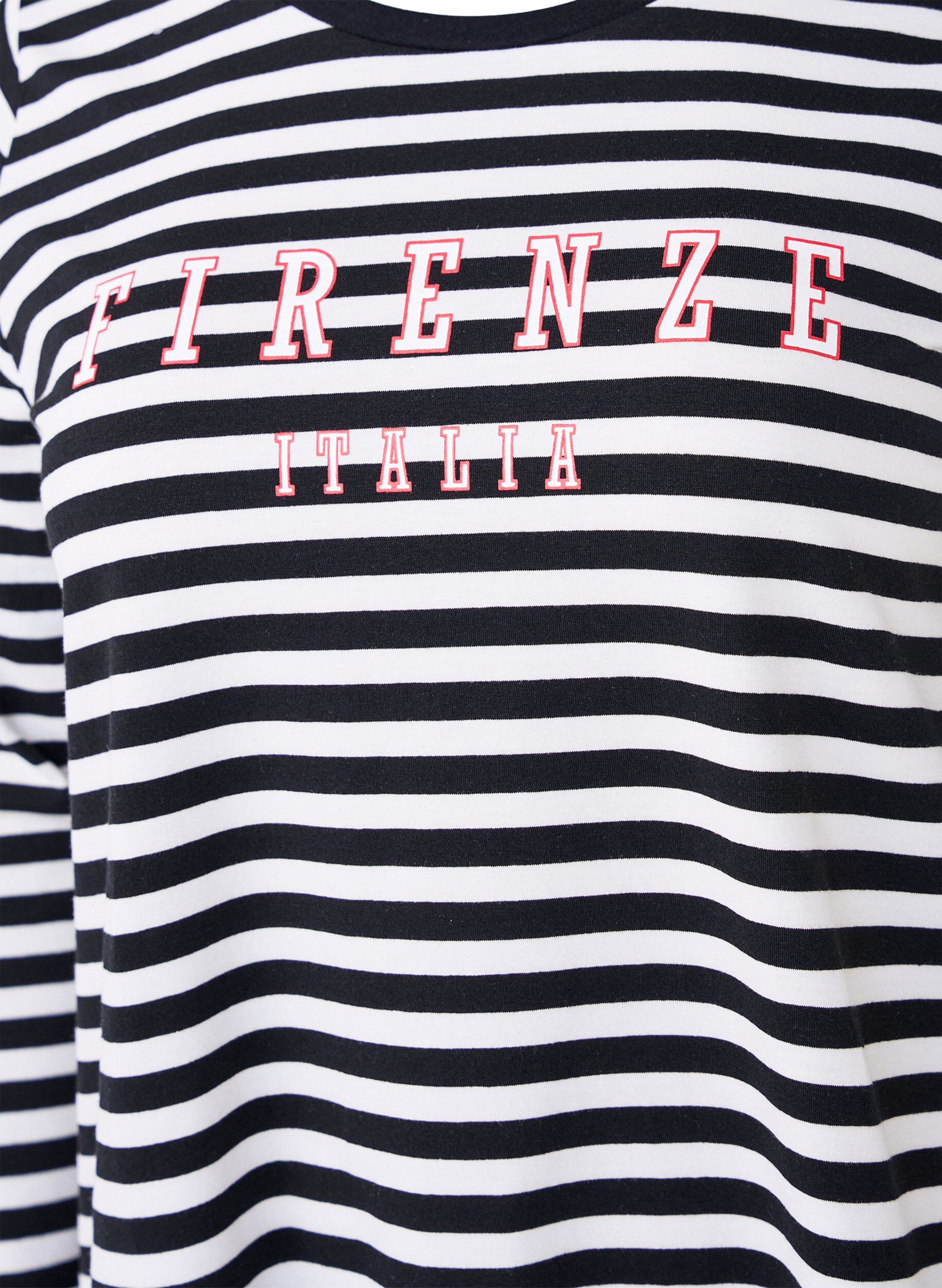 Zizzi Bluse med striber og motiv, White w.Black Stripe, Packshot image number 2