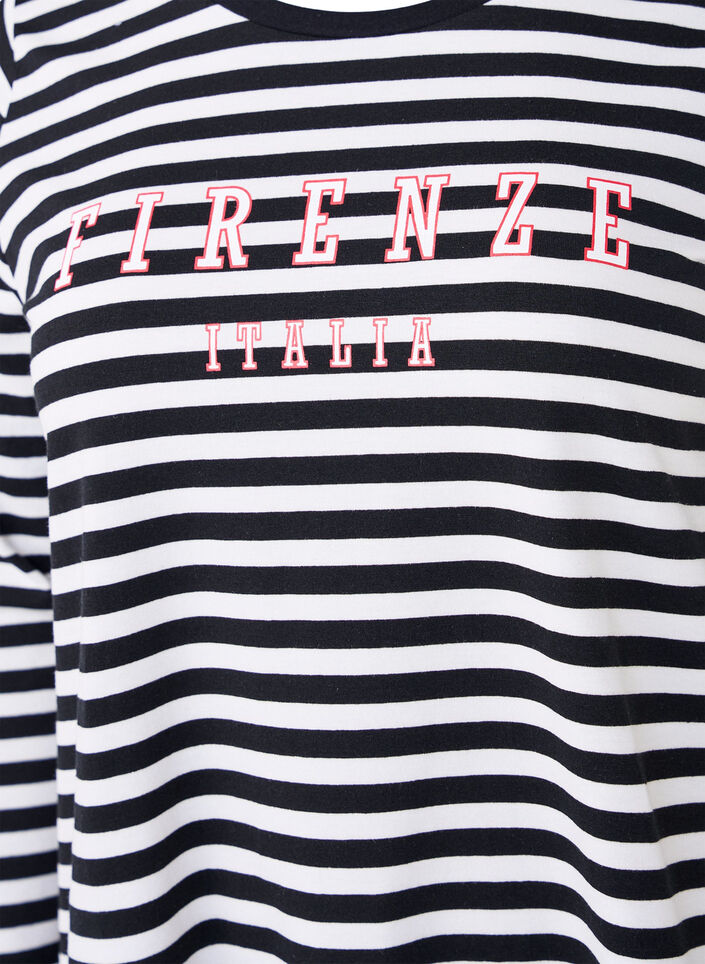 Bluse med striber og motiv, White w.Black Stripe, Packshot image number 2