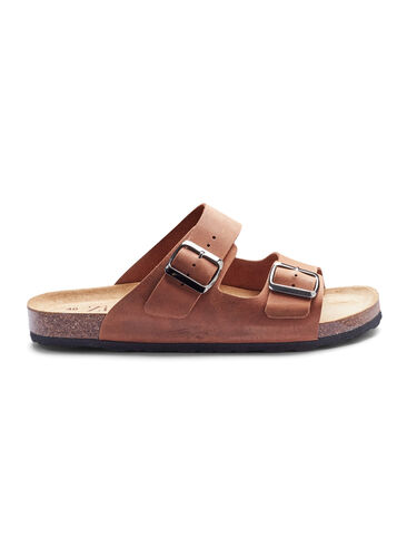 Læder sandaler med bred pasform , Cognac, Packshot image number 0