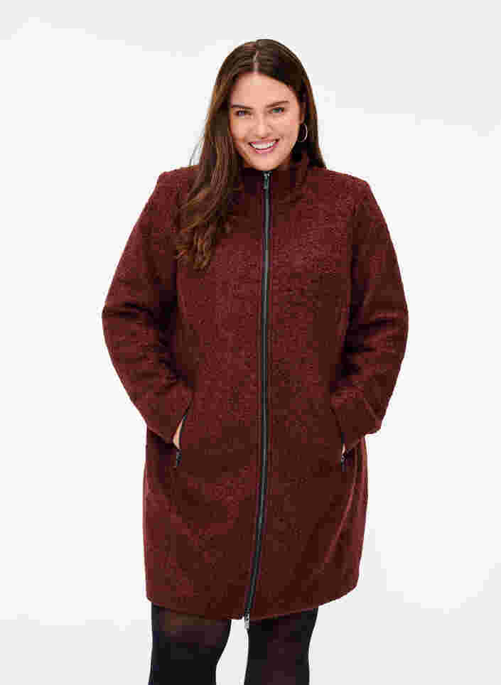 Frakke med uld og lynlås, Bitter Chocolate, Model image number 0