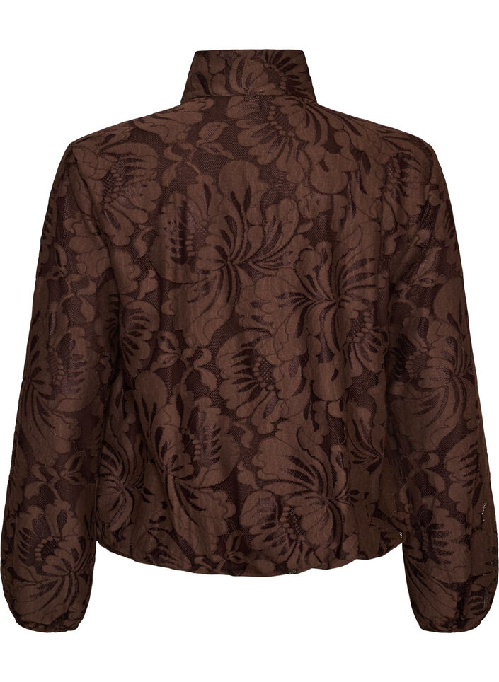 Bomberjakke med blomsterjacquard, Brun, Packshot image number 1
