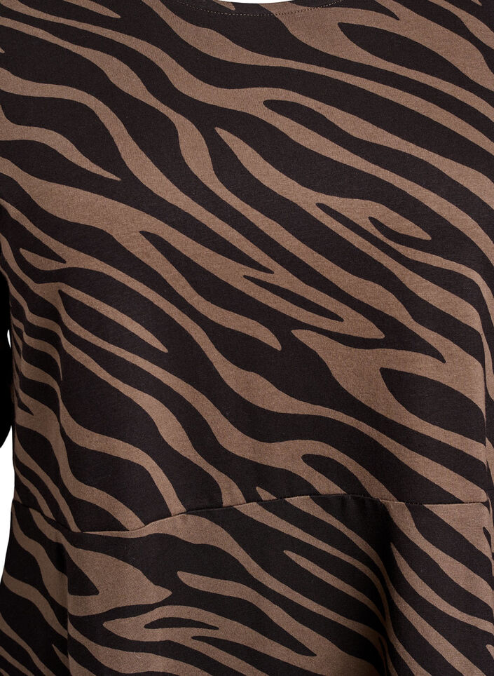 Langærmet kjole med rund hals og zebraprint, Walnut Zebra, Packshot image number 2