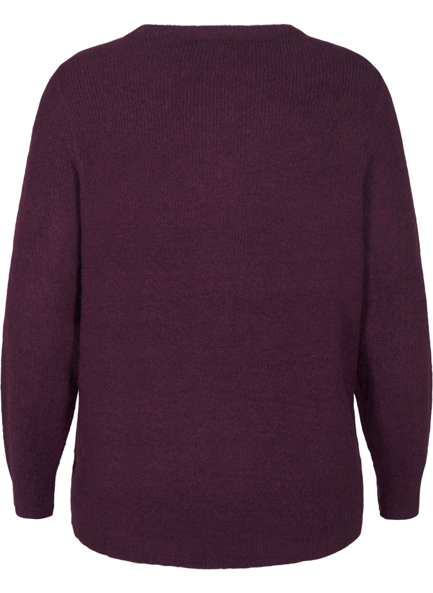 Zizzi Meleret strikbluse med rund hals, Potent Purple Mel., Packshot image number 1