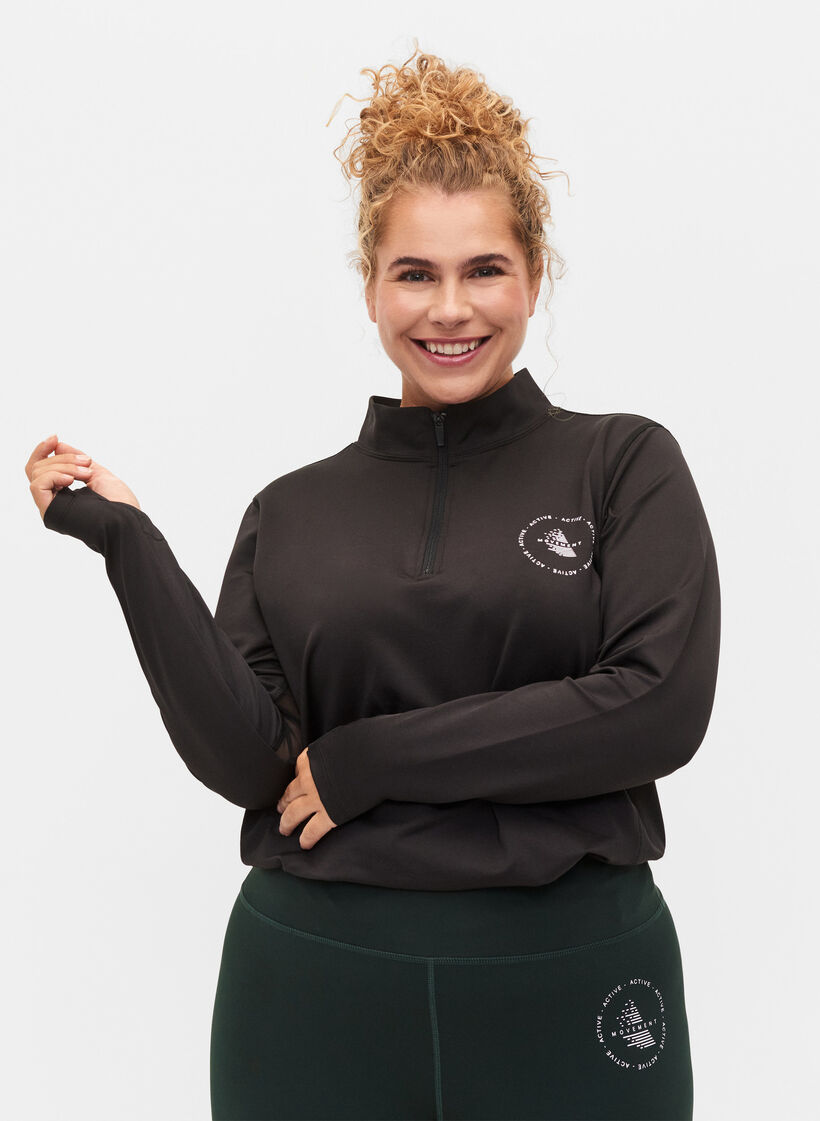 Højhalset træningsbluse med lynlås, Black, Model image number 0