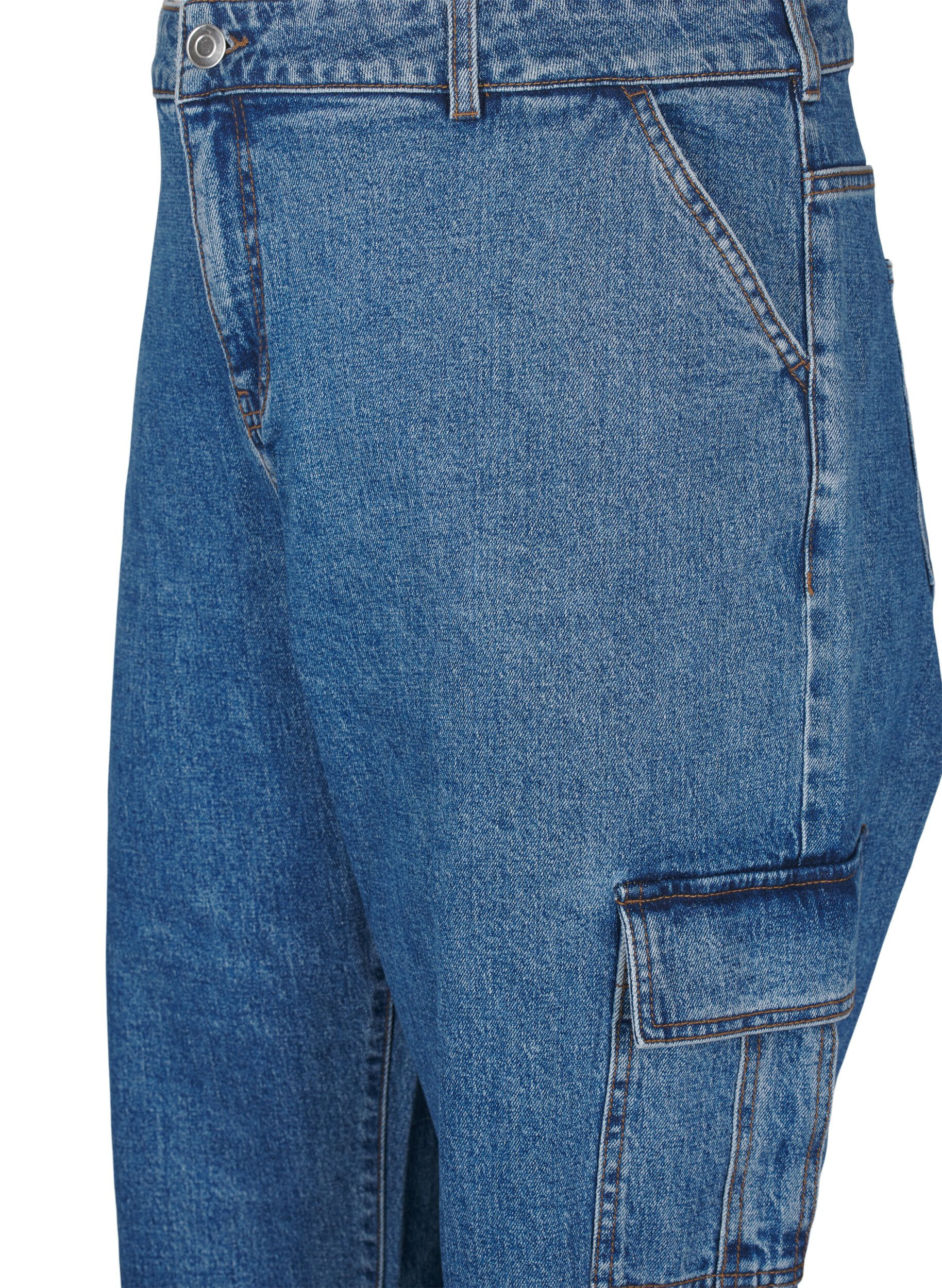 Zizzi Cargojeans med h&oslash;j talje, Blue Denim, Packshot image number 2