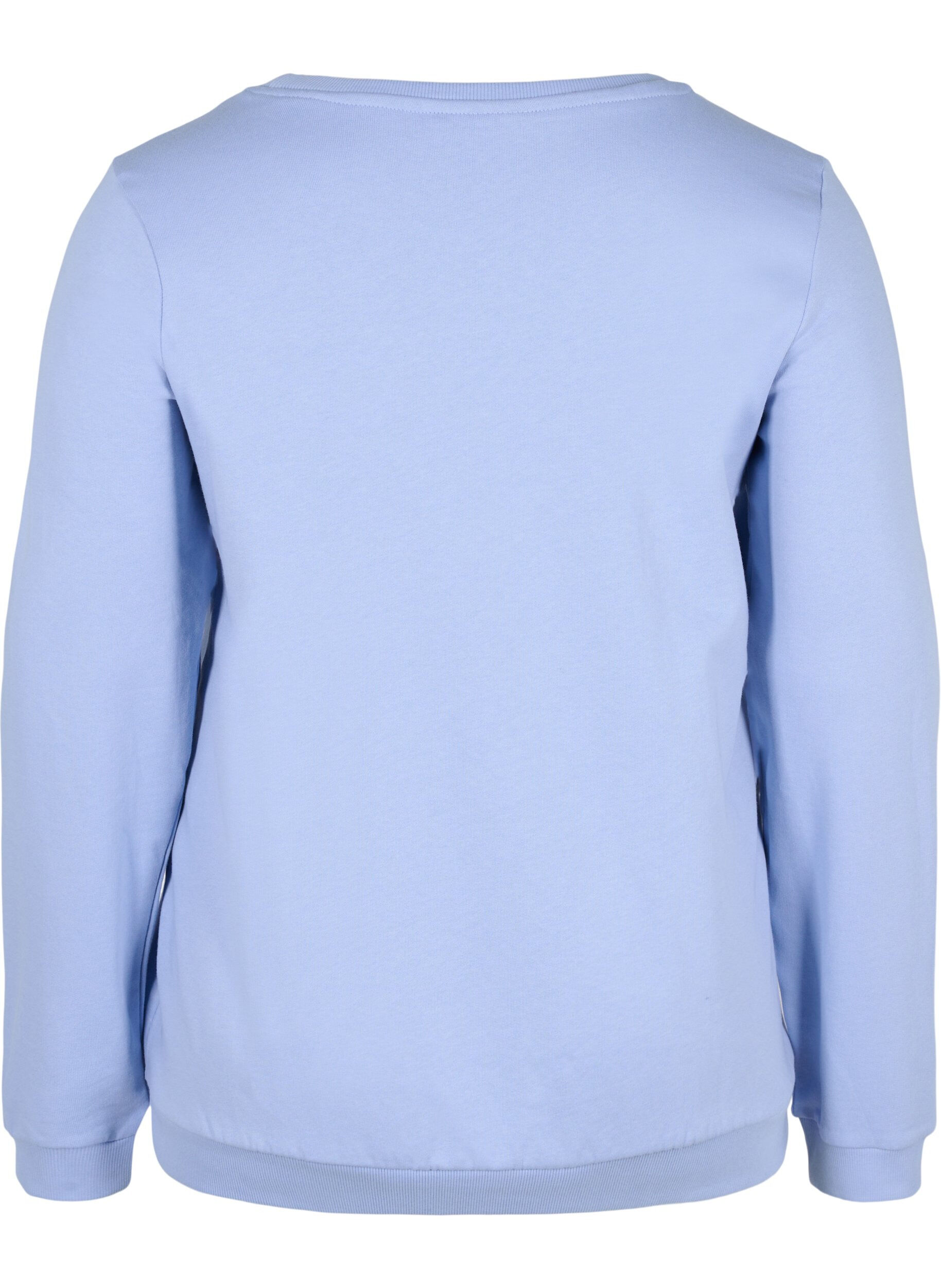 Zizzi Bomulds sweatshirt med tekstprint, Blue Heron, Packshot image number 1