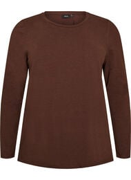 Basis jerseybluse med lange &aelig;rmer, Brun