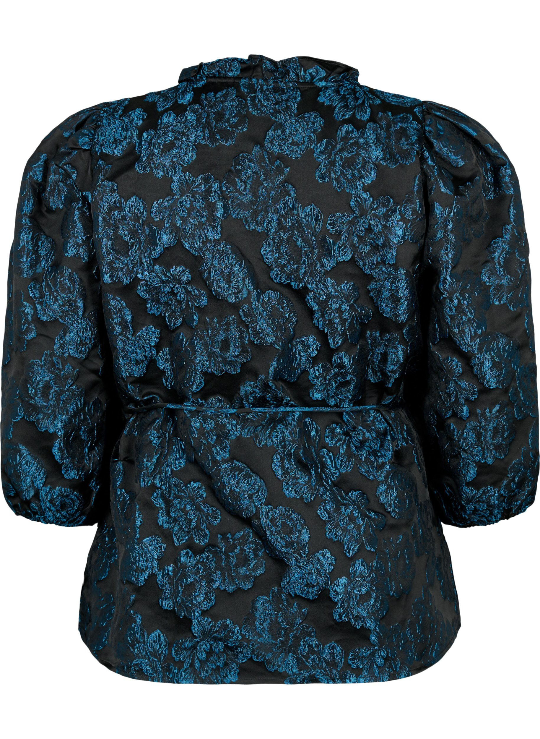 Zizzi Wrapbluse i jacquard med 3/4 &aelig;rmer, Black Blue, Packshot image number 1