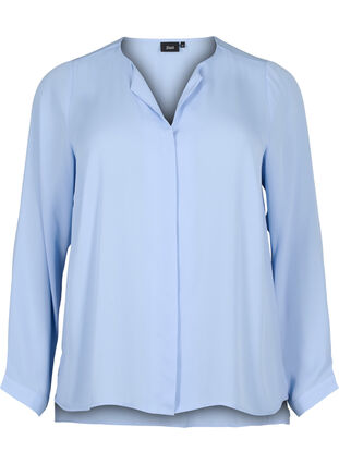 Ensfarvet skjorte med v-udskæring, Serenity, Packshot image number 0