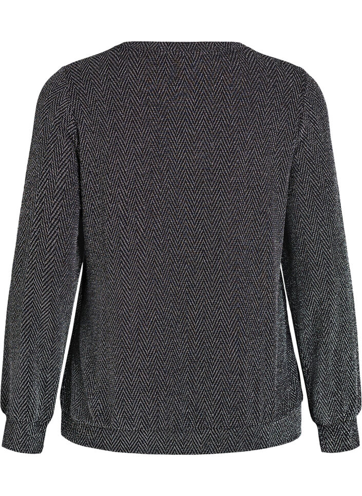 Bluse med sildebensm&oslash;nster og glittertr&aring;d, Sort, Packshot image number 1