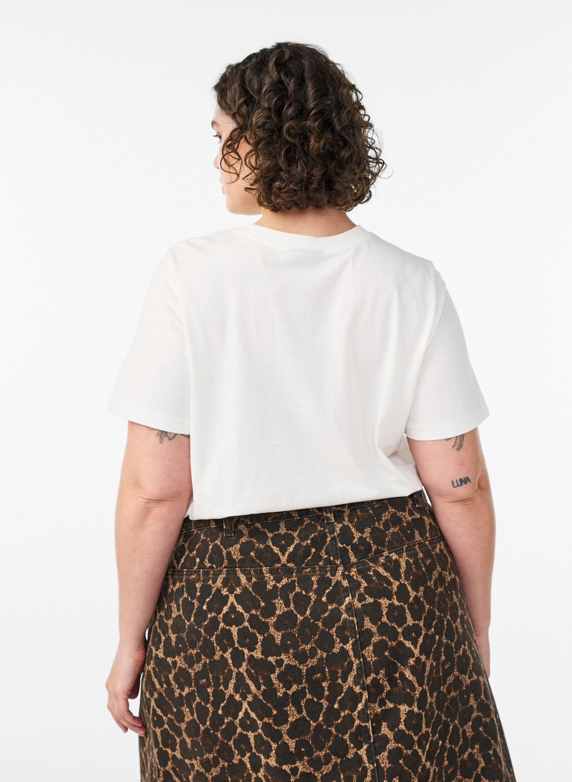 ZizziT-shirt i bomuld med print, Hvid, Model image number 2