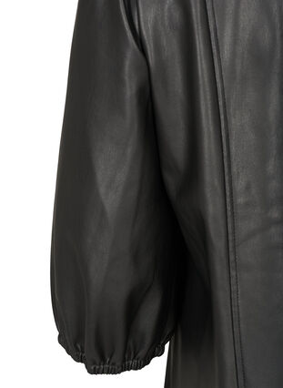 Imiteret læderkjole med 3/4 pufærmer, Black, Packshot image number 3