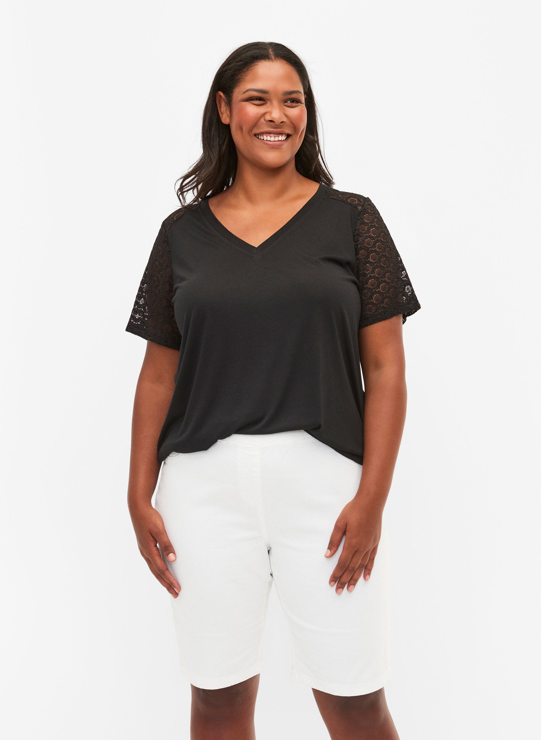 Zizzi T&aelig;tsiddende shorts med baglommer, White, Model image number 0