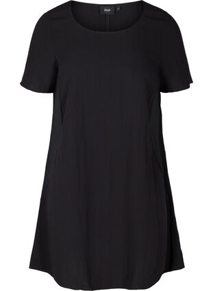 Kortærmet viskose kjole med lommer, Black, Packshot image number 0