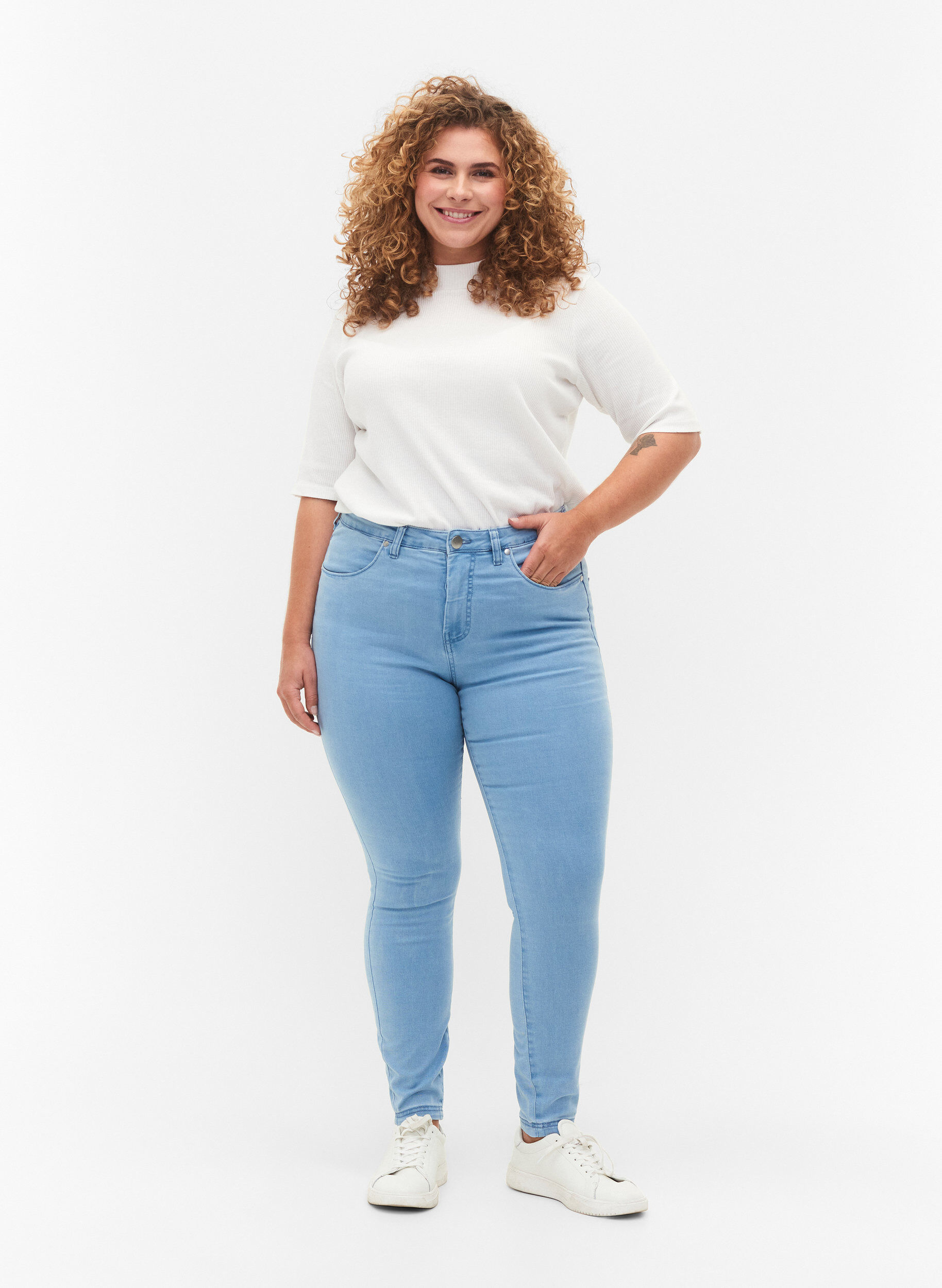 Super slim Amy jeans med h&oslash;j talje, Ex Lt Blue, Model