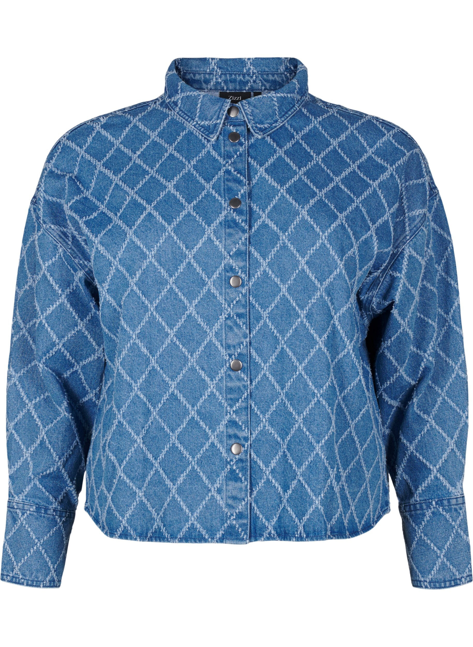 Zizzi Denimskjorte med destroy m&oslash;nster, Blue Denim, Packshot image number 0