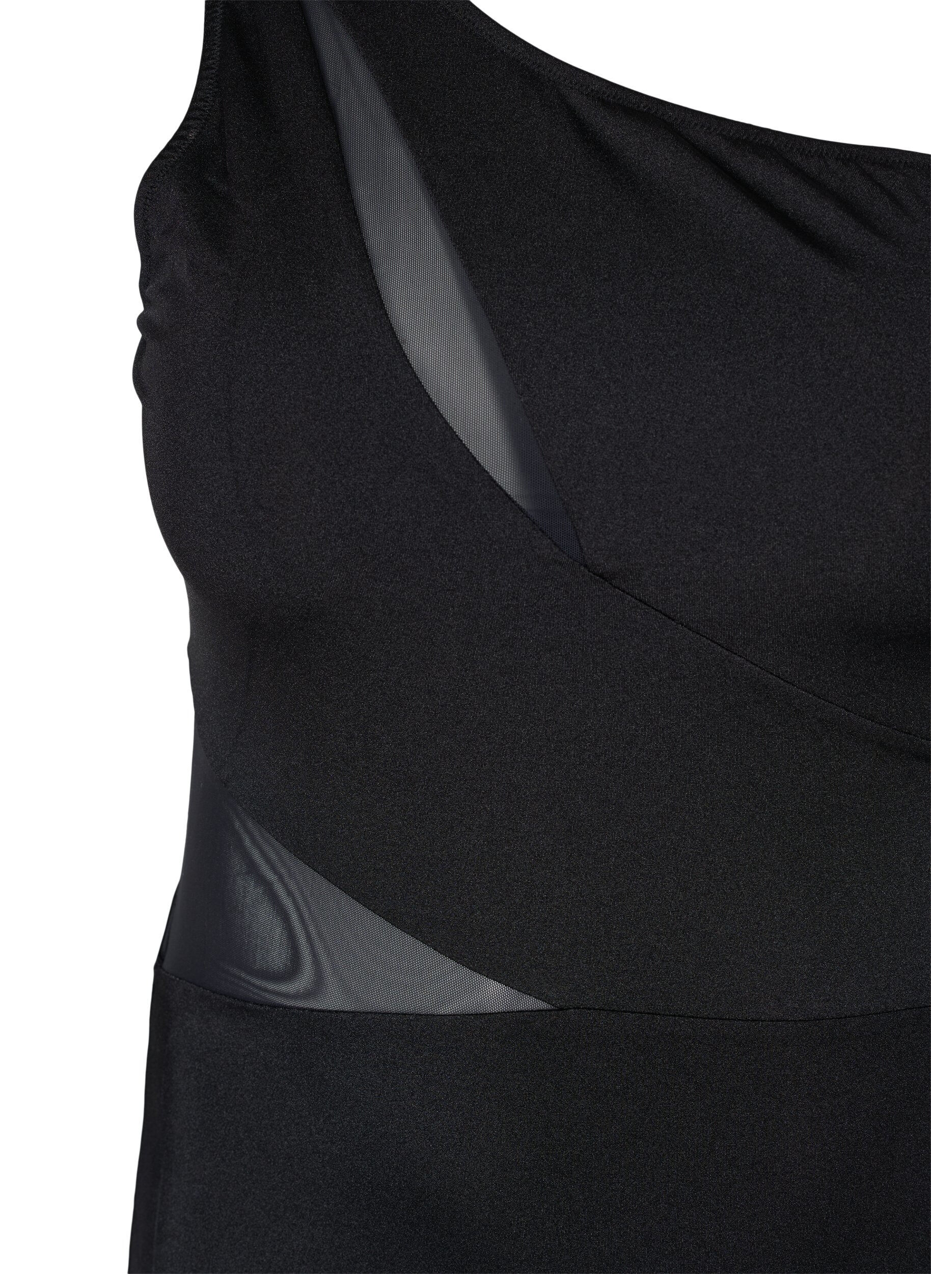 Zizzi One-shoulder badedragt med mesh, Black, Packshot image number 2