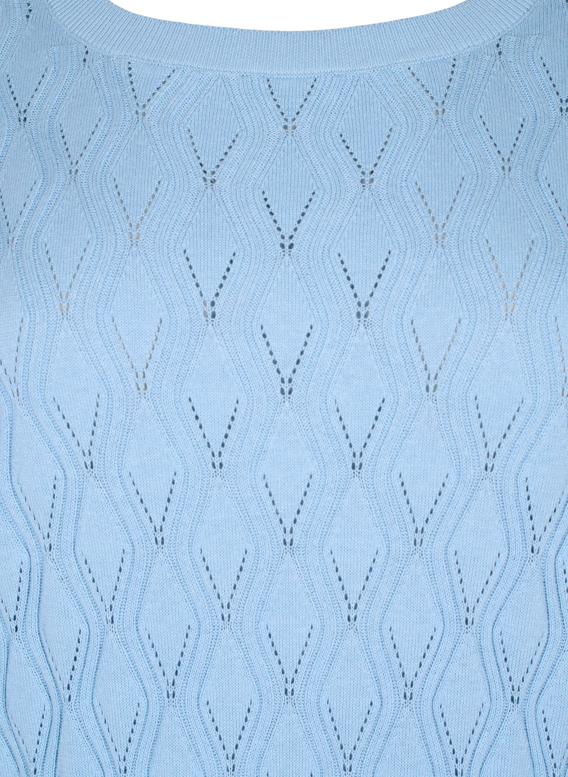 Zizzi Strikbluse med hulm&oslash;nster og b&aring;dudsk&aelig;ring, Blue Bell, Packshot image number 2