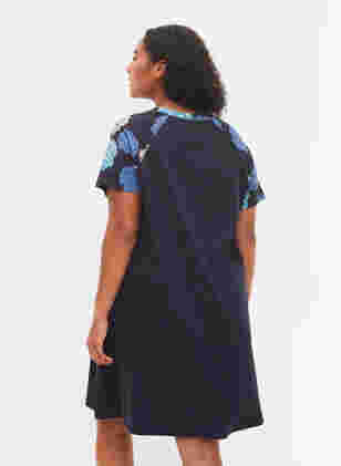 Kortærmet bomulds natkjole med printdetaljer, Blue Flower, Model