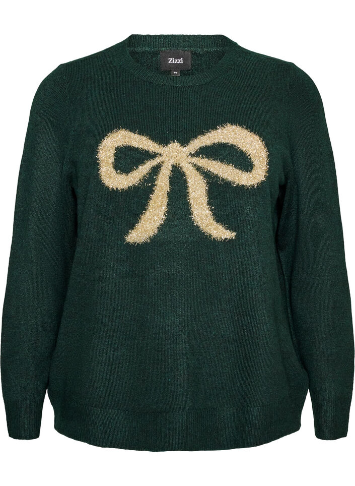 Strikbluse med glittersl&oslash;jfe, Gr&oslash;n, Packshot image number 0