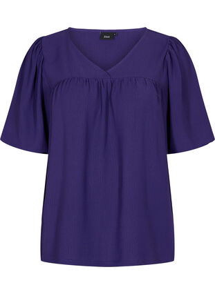 Ensfarvet bluse med korte pufærmer, Parachute Purple, Packshot image number 0
