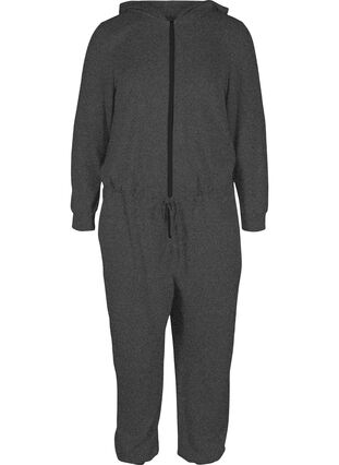 Jumpsuit med hætte og snøre, Dark Grey Melange, Packshot image number 0