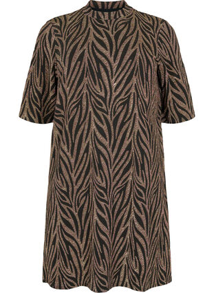 Mønstret kjole med glitter og korte ærmer, Black Lurex AOP, Packshot image number 0
