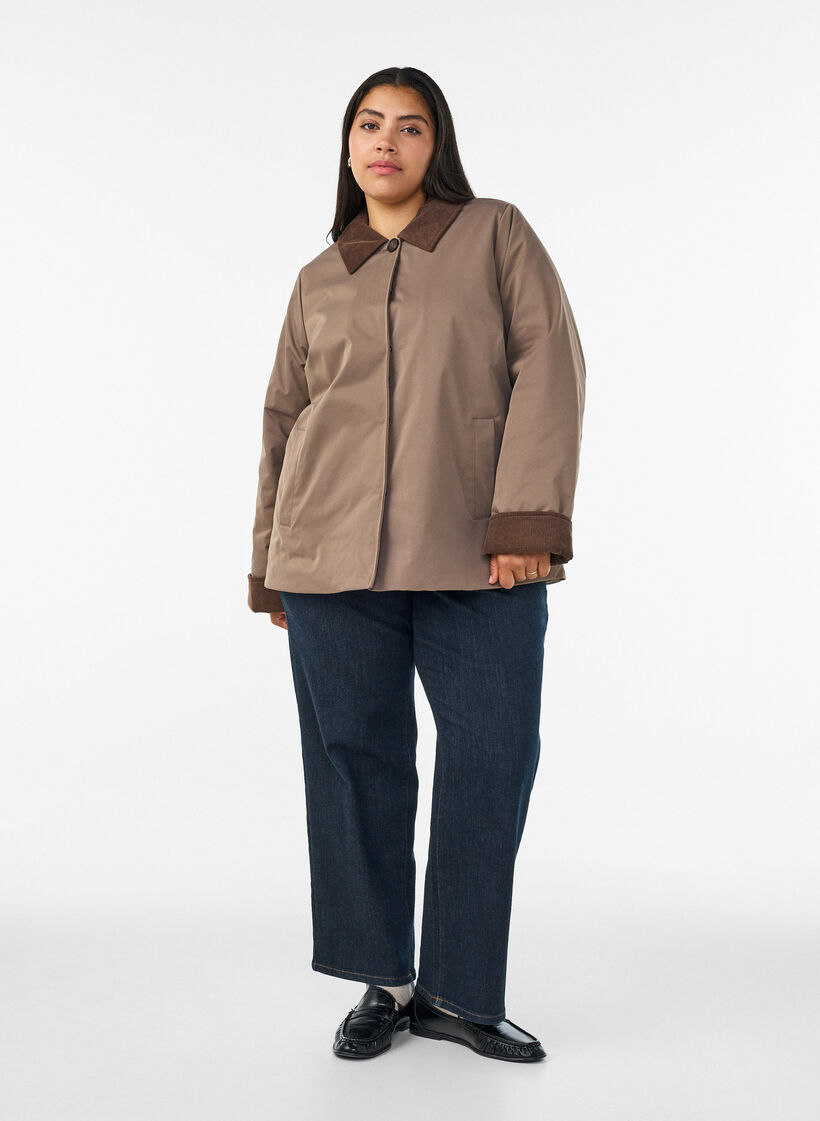 Let vatteret jakke med fl&oslash;jlskrave, Brun, Model image number 1