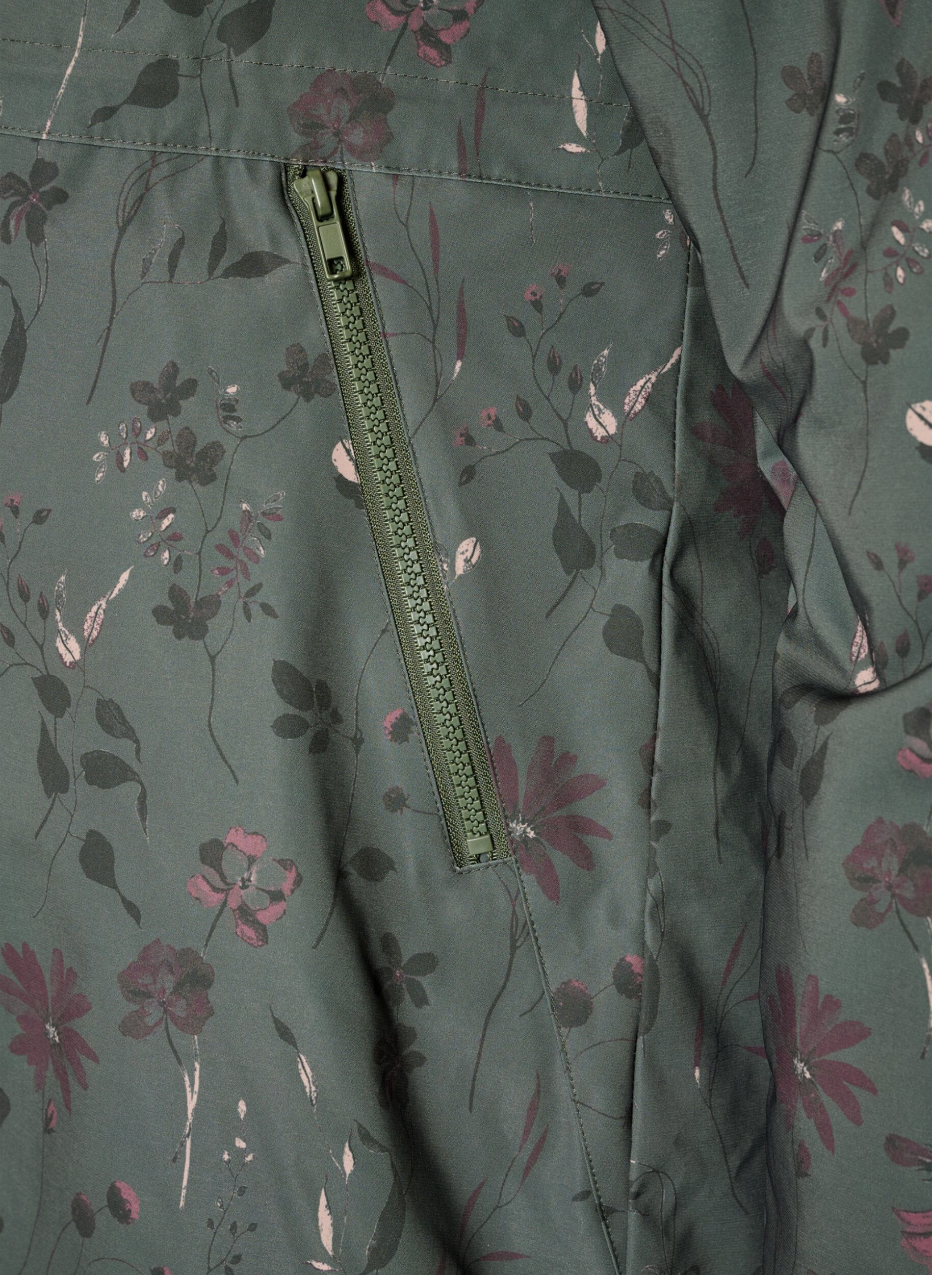 ZizziVatteret vinterjakke med blomsterprint, Gr&oslash;n, Packshot image number 3