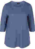 Bluse med 3/4 ærmer og knapper, Crown Blue Melange
