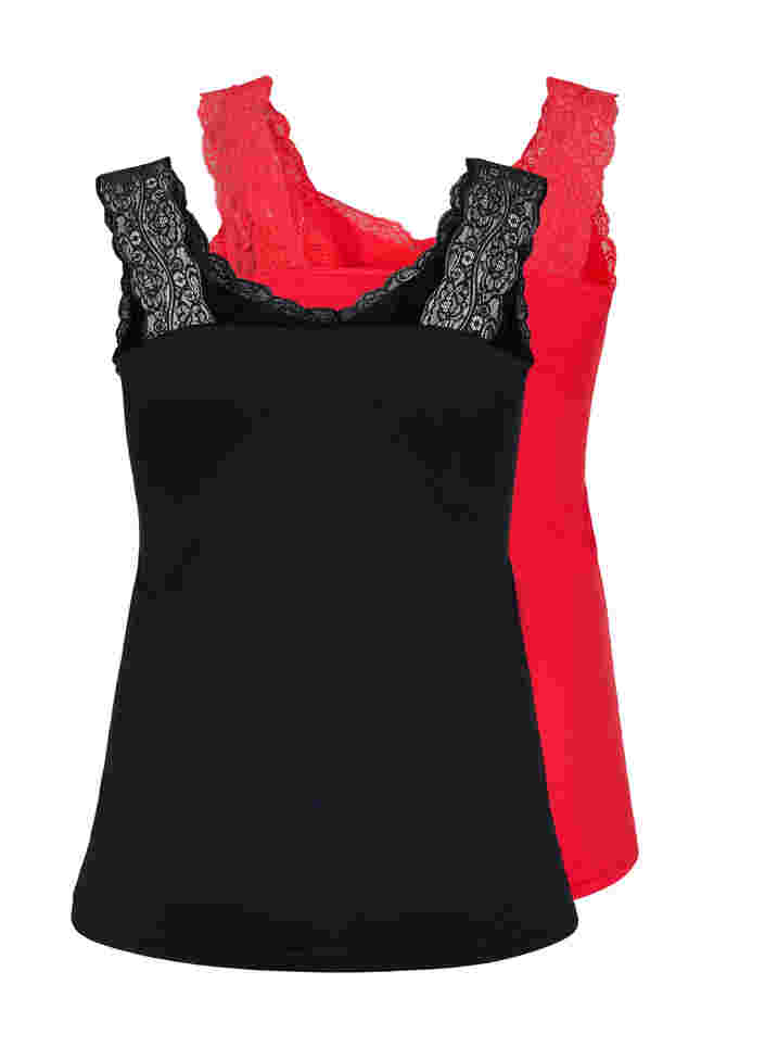 2-pak top med blonder, Black/Chinese Red, Packshot image number 1