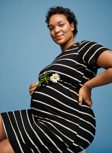 Stribet graviditets kjole i viskose, Black Grey Stripe, Image image number 0