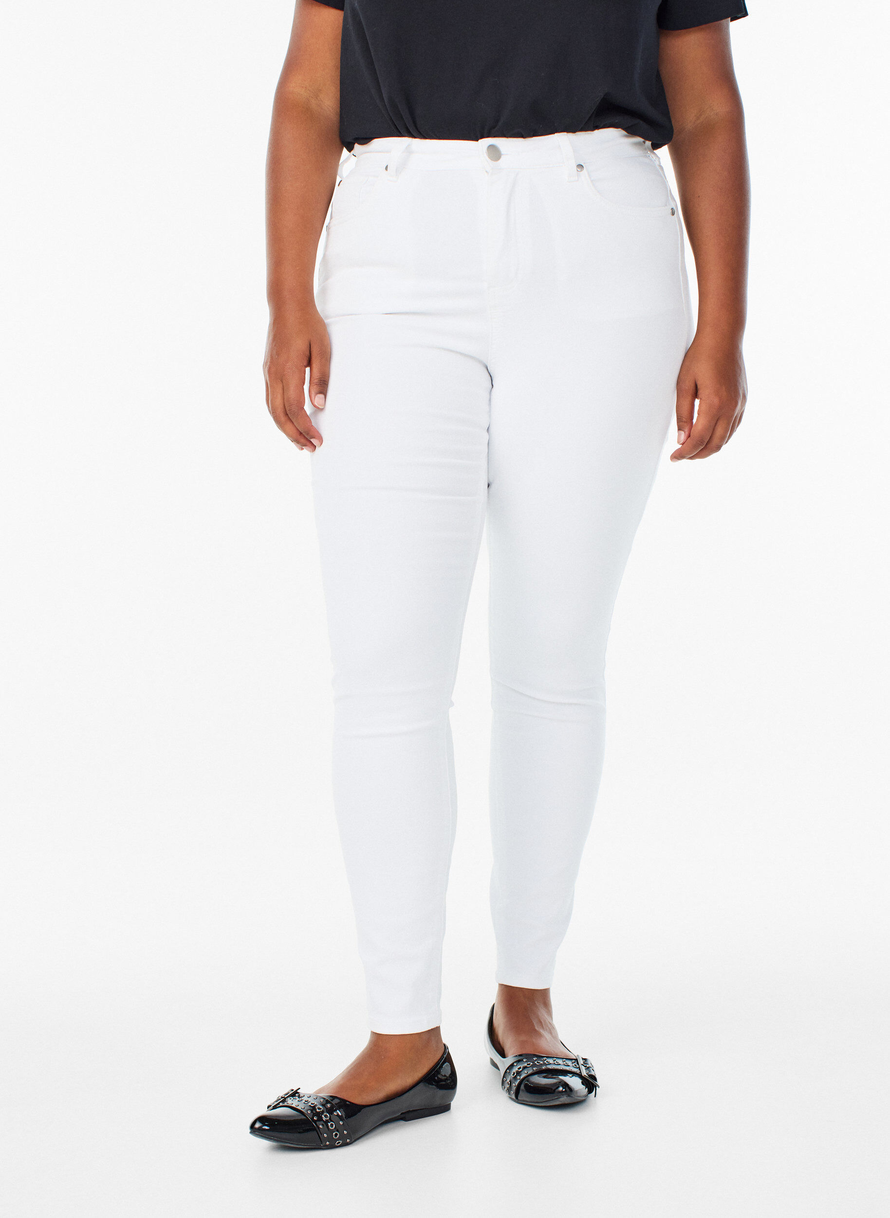Zizzi Amy jeans med h&oslash;j talje og super slim fit, Hvid, Model image number 2
