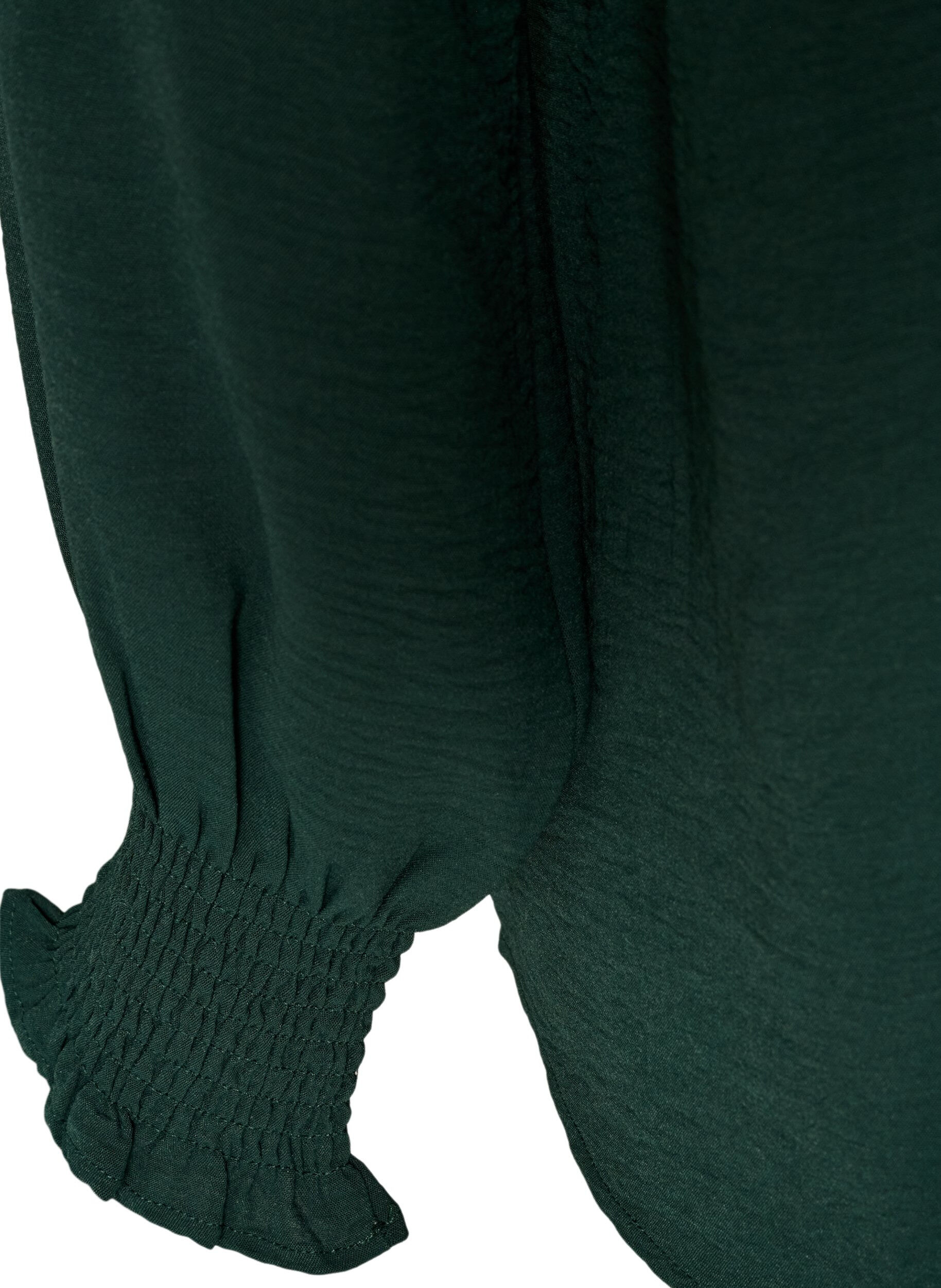 ZizziBluse med smock manchetter og V-udsk&aelig;ring, Gr&oslash;n, Packshot image number 3