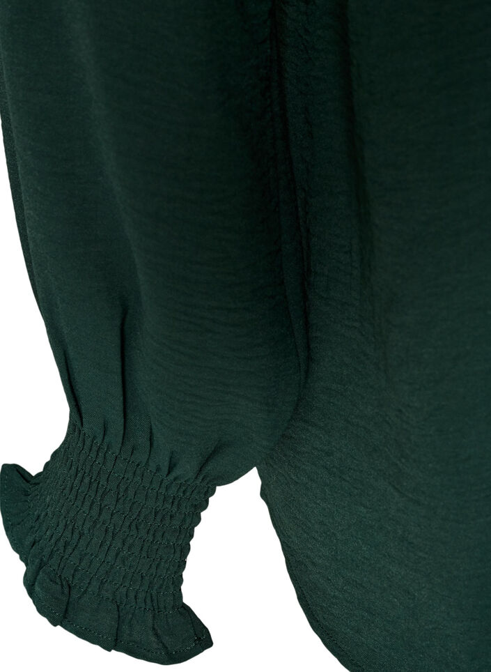 Bluse med smock manchetter og V-udsk&aelig;ring, Gr&oslash;n, Packshot image number 3