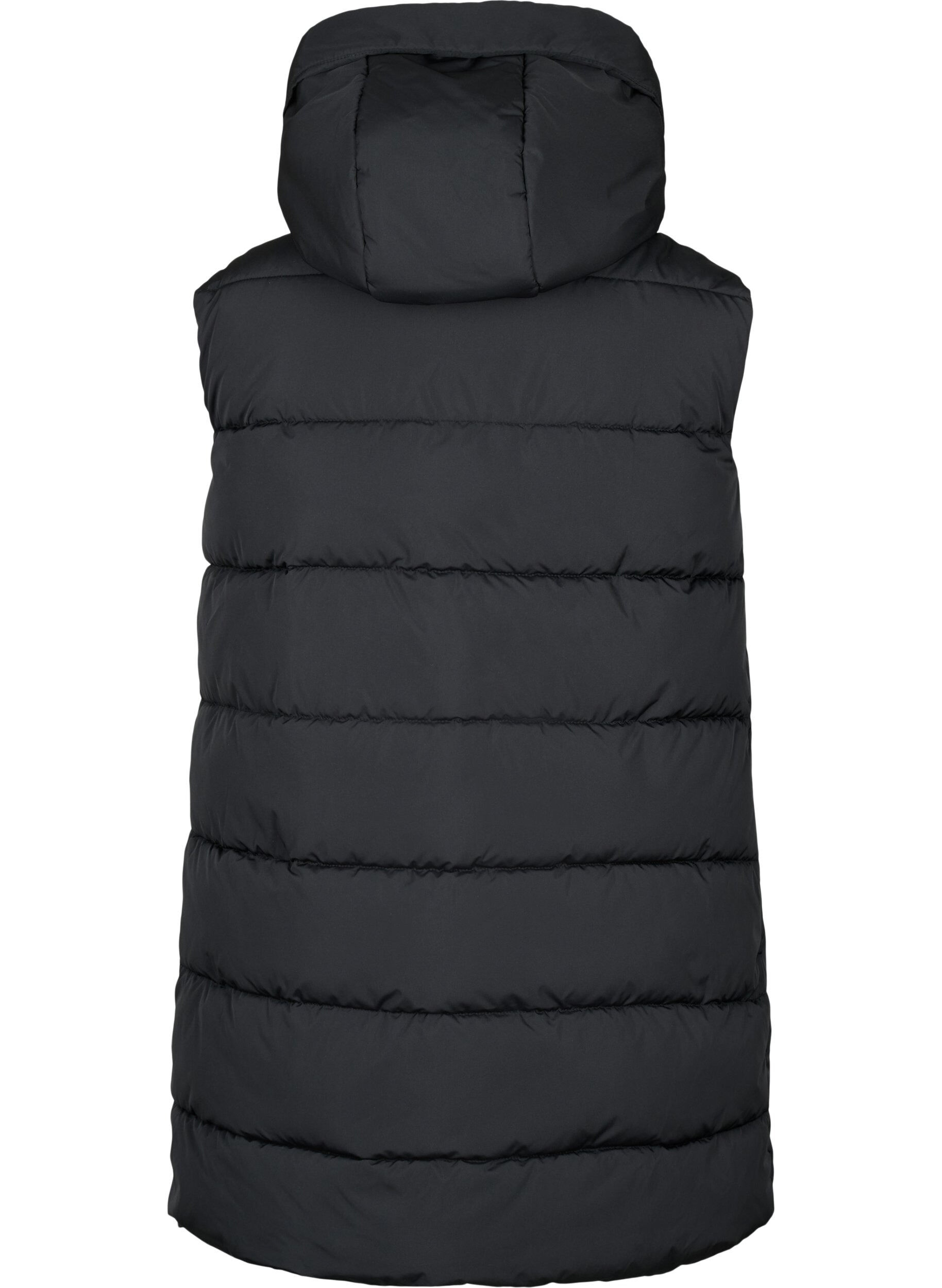 ZizziLang vest med h&aelig;tte og lommer, Sort, Packshot image number 1
