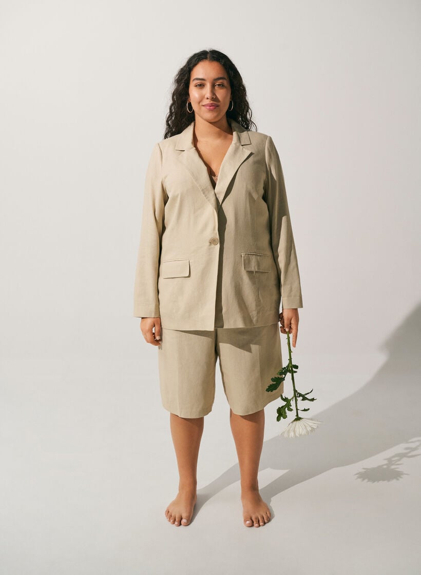 Blazer i h&oslash;r og viskose med reverskrave og lommer, Beige, Image image number 0