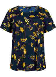 FLASH - Bluse med korte ærmer og print, Night Sky Yellow AOP