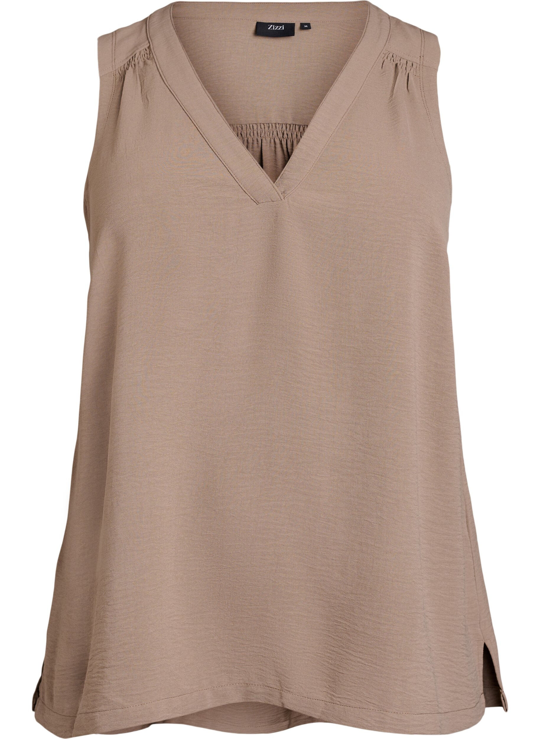 Zizzi&AElig;rmel&oslash;s top med rynkedetaljer, Brun, Packshot image number 0