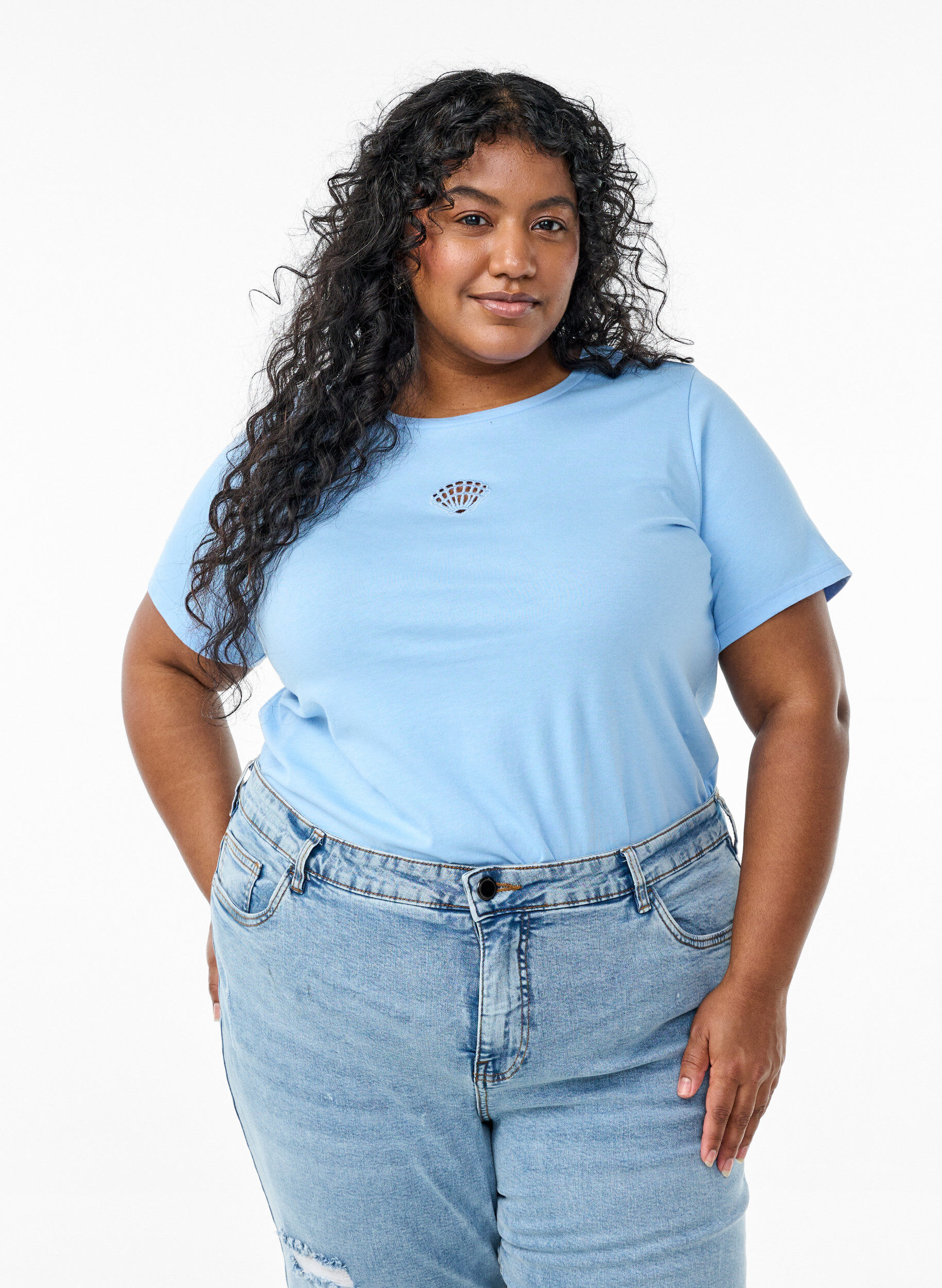 T-shirt med dekorative detaljer , Bl&aring;, Model