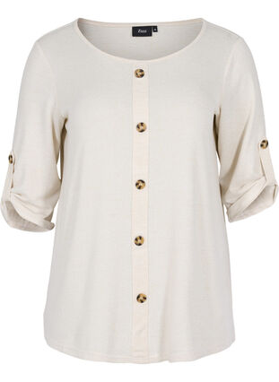 Bluse med knapper og 3/4 ærmer, Pumice Stone Melange, Packshot image number 0
