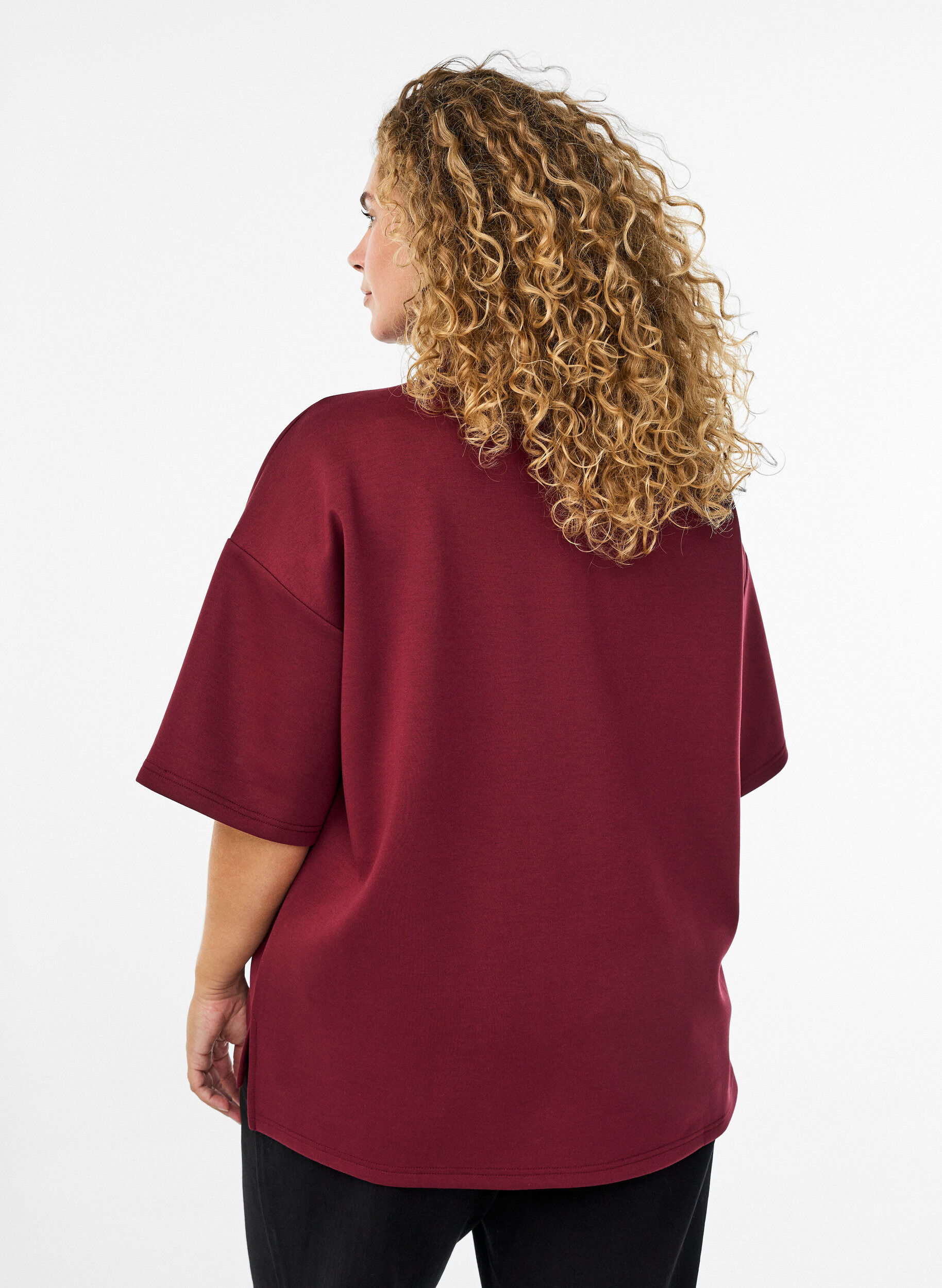 Zizzi Sweatbluse med korte &aelig;rmer og h&oslash;j krave, M&oslash;rk Bordeaux, Model image number 2